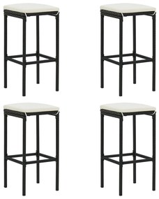 vidaXL Scaune de bar cu perne, 4 buc., negru, poliratan