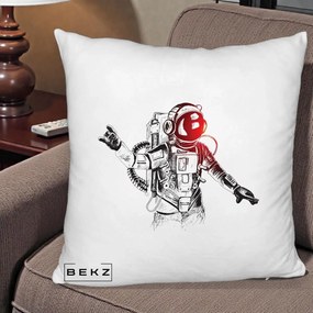 Perna Decorativa Astronaut Rock Sketching, 40x40 cm, Alb Pufos, Husa Detasabila, Perna Inclusa, BEKZ®