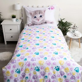 Lenjerie de pat pentru copii albă din bumbac pentru pat de o persoană 140x200 cm Kitten "Colour" – Jerry Fabrics