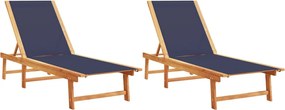 vidaXL Șezlonguri, 2 buc., albastru, lemn masiv acacia și textilenă