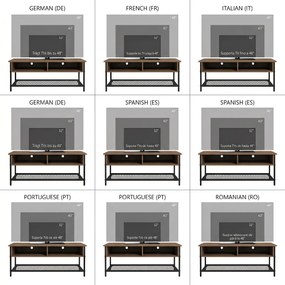 Dulap SuportTV pana la 48" in Stil Industrial, Mobiler Jos cu Rafturi din Lemn si Otel, 110x40x48cm, Maro si Negru HOMCOM | Aosom Romania