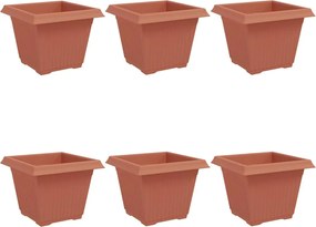 vidaXL Vază pătrată pentru flori 6 pcs Roșu cărămidă Plastic