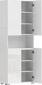 HOMCOM Dulap Bucătărie Înalt 180cm, Mobilier Depozitare cu Uși Soft-Close, Raft Deschis, 2 Dulapuri, Rafturi Ajustabile, Stil Modern pentru Sufragerie sau Bucătărie, Alb Lucios | Aosom Romania