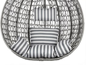 Scaun balansoar suspendat gri KOKON cu suport, perna alb-gri