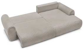 Colțar gri deschis/bej extensibil cu tapițerie din catifea reiată (cu colț pe partea dreaptă) Lucien – Bobochic Paris