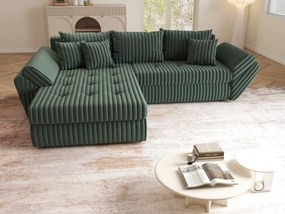 Colțar extensibil dumonde cu ladă de depozitare si sezut confortabil din spuma high-density, Loana Ambience Green 270x185 cm