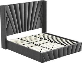 Pat cu somieră, 180x200, ţesătură gri închis Velvet, PENELOPE