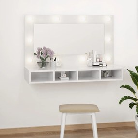 Dulap cu oglinda si LED, alb extralucios, 90x31,5x62 cm Alb foarte lucios