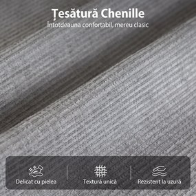 HOMCOM Fotoliu Reclinabil cu Masaj Manual  135°, Încălzire și 8 Puncte de Masaj, Chenille, 87x95x109 cm, Gri Deschis | Aosom Romania