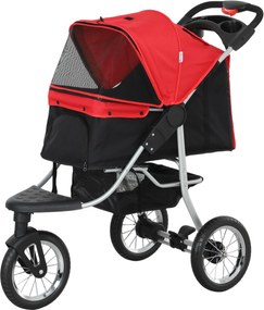 PawHut Cărucior pliabil pentru câini Cărucior pentru câini &amp; pisici până la 10 kg Cărucior pentru pisici cu ferestre din plasă Suport pentru băuturi Coș de depozitare Cărucior pentru pisici Buggy Roșu | Aosom Romania