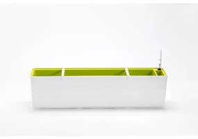 Ghiveci cu sistem de auto-irigare Plastia Berberis, lungime 78 cm, alb - verde