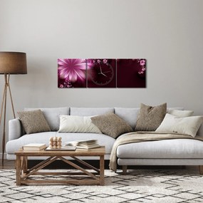 Tablou cu abstracție - flori (cu ceas) (90x30 cm)