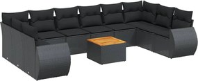 vidaXL Set canapele de grădină cu perne, 11 piese, negru, poliratan
