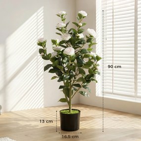 HOMCOM Plantă Artificială Camelie, Flori Realiste, 176 Frunze PEVA, Ghiveci PP, Alb | Aosom Romania