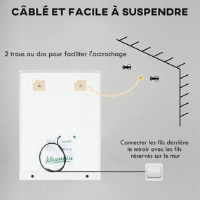 kleankin Oglindă rectangulară de perete luminoasă LED pentru baie 80 x 60 cm | Aosom Romania