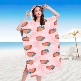Poncho prosop de plaja STRAWBERRIES roz 80x145 cm