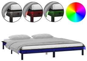 820630 vidaXL Cadru de pat cu LED, negru, 200x200 cm, lemn masiv