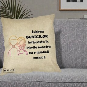 Cadou pentru Bunici - Perna Personalizata Iubirea Bunicilor Infloreste Cuplu Line Art Gradient, 40x40 cm, Crem, Husa Detasabila, Perna Inclusa, BEKZ®
