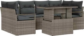 vidaXL Set de canapele pentru grădină cu pernă 7 pcs Gri poliratan