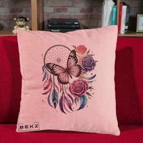Perna Personalizata Prinzator de Vise cu Fluture si Trandafiri, 40x40 cm, Roz, Husa Detasabila, Perna Inclusa, BEKZ®