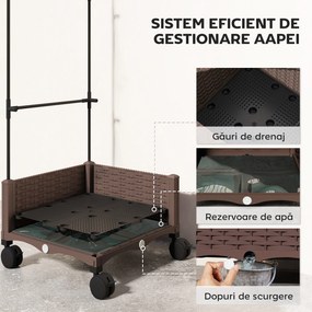 Outsunny Jardinieră Înălțată cu Spalier 20L, Pat de Grădină Înălțat pentru Exterior cu Roți Blocabile, Sistem de Autoirigare, Orificii de Drenaj pentru Plante Cățărătoare, Legume și Flori, Maro | Aosom Romania