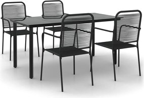 vidaXL Set de masă grădină, 5 piese, frânghie neagră din bumbac & oțel