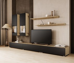 Dulap perete de living Baros 10 - stejar artizanal / negru mat