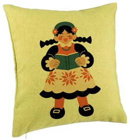 Perna Decorativa, Model Folk, 40x40 cm, Verde, Husa Detasabila, Burduf