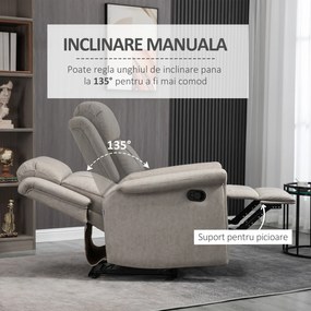 HOMCOM Fotoliu Reclinabil Manual, Confortabil, Tapitat, cu Suport pentru Picioare și Cadru din Oțel | Aosom Romania
