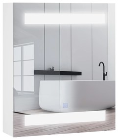 HOMCOM Dulap Baie cu 1 Usa Basculanta Oglinda si Lumini LED 60 x 50 x15cm | Aosom Romania