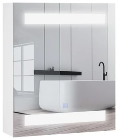 HOMCOM Dulap Baie cu 1 Usa Basculanta Oglinda si Lumini LED 60 x 50 x15cm | Aosom Romania