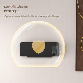HOMCOM Aeroterma de Perete Oscilatoare pentru Casa si Birou cu Temporizator 12h si 2 Modalitati de Incalzire, 54.5x12x21.5 cm, Negru