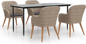 vidaXL Set de servit masa pentru grădină, 5 piese, cu perne, maro