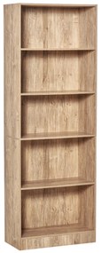 HOMCOM Bibliotecă Etajeră cu 5 Niveluri pentru Cărți cu 3 Rafturi Reglabile Antirăsturnare Depozitare pentru Living Birou Studiu 63x29,5x176 cm Lemn Natural | Aosom Romania