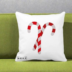 Perna Decorativa Candy Cane de Craciun, 40x40 cm, Alba Mata, Husa Detasabila, Perna Inclusa, BEKZ®
