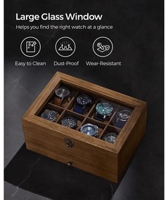 Cutie De Bijuterii Din Lemn Cu 2 Niveluri, Cu Capac De Sticla, Nuc Rustic