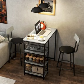 HOMCOM Set Masă de Bar cu 3 Rafturi și 2 Scaune cu Spătar, 90x50x90.5 cm, Gri Deschis | Aosom Romania
