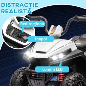 AIYAPLAY ATV Electric pentru Copii 12V cu 2 Motoare, Suspensii, Faruri LED, MP3, 37-60 Luni, Interior Exterior, Alb | Aosom Romania