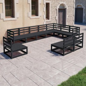 3075798 vidaXL Set mobilier relaxare de grădină 10 piese negru lemn masiv pin