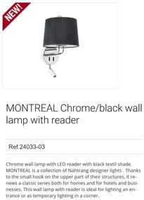 Aplica perete cu reader LED moderna design elegant MONTREAL crom/negru