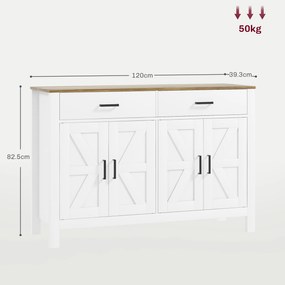 HOMCOM Bufet de Bucătărie cu 2 Sertare și 2 Dulapuri, 120x39,3x82,5 cm, Alb | Aosom Romania