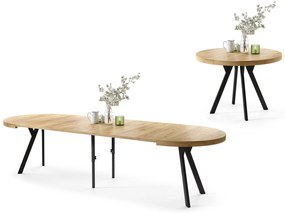 Mazzoni EXPANSO Stejar Craft Auriu/picioare negre - MASĂ MARE ROTUNDĂ Ø110 EXTENSIBILĂ PÂNĂ LA 310 cm CU PICIOARE Y LOFT/INDUSTRIALĂ