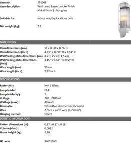 Aplica design elegant LUX Bassett, nickel 116068 HZ