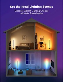 Smart LED lampa pentru podea Govee 2 RGBICWW H607C, 152 cm, 30 W, 1725 lm, 6500 K, Wi-Fi, Bluetooth, Govee Home, Negru