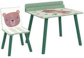 AIYAPLAY Birou Copii cu Raft pentru Depozitare din MDF și Lemn de Pin, cu Masă și Scaun, 60x48x53.5 cm, Verde | Aosom Romania
