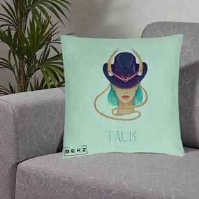 Perna Personalizata Zodie Taur, 40x40 cm, Verde Menta, Husa Detasabila, Perna Inclusa, BEKZ®