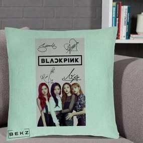 Perna Personalizata K-pop BLACKPINK Semnaturi si Foto, 40x40 cm, Verde Menta, Husa Detasabila, Perna Inclusa, BEKZ®