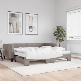 3196604 vidaXL Pat de zi cu extensie și saltele, gri taupe, 100x200 cm, textil