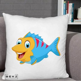 Perna Decorativa Peste Vesel Cartoon, 40x40 cm, Alb Pufos, Husa Detasabila, Perna Inclusa, BEKZ®