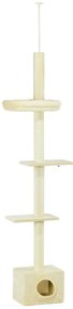 PawHut Copac de pisici stalp de zgariat inaltime reglabila dim. 440L x 31P x 240 - 270H cm 4 nivele de activitati cu asezare | Aosom Romania